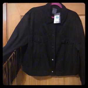 Plus Size Cropped Faux Suede Jacket with Fringe